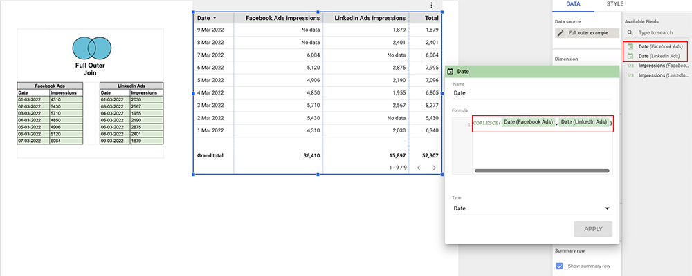 Coalesce function data studio