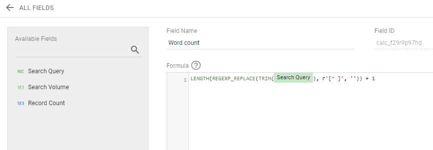 Custom field Looker Studio Word count